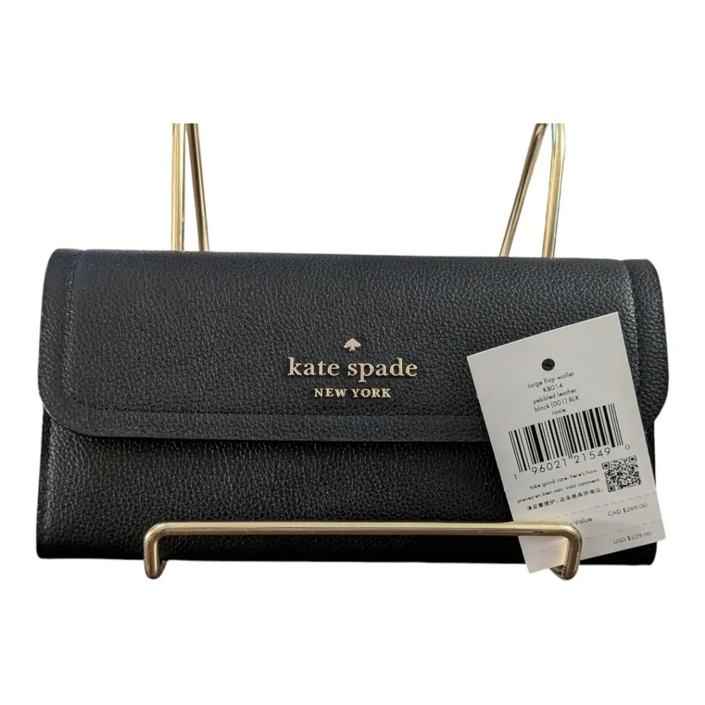 NWT BRAND NEW Kate Spade Rosie Large Flap Black Wallet pebbled Leather MSRP $229